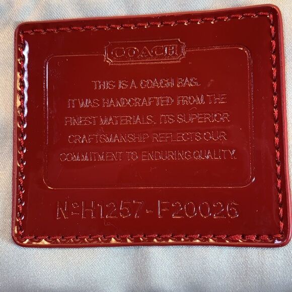 Coach Purse Khaki Red Daisy Signature Sateen Poppy Tote Leather Handles Heart - Picture 11 of 15